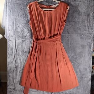 LOFT Sleeveless Rust Midi Dress Size 4P with pockets and belt